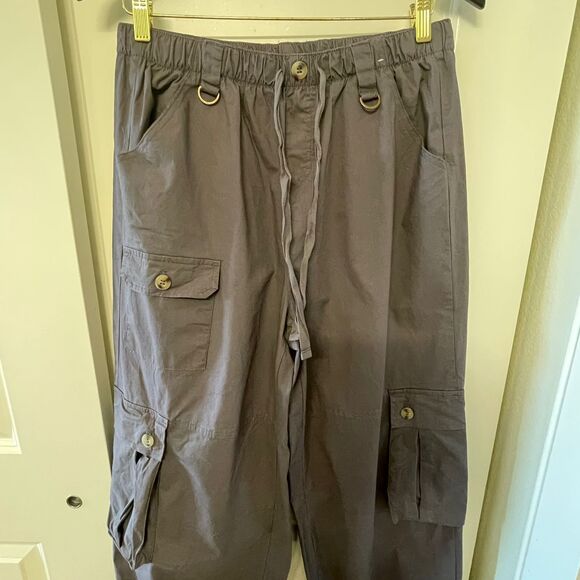 Project/Rebel Women's Cargo Pants Gray Relaxed Drawstring Hem Trousers Size L - Picture 6 of 10